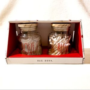 RAE DUNN Love Bug Hair Ties and Cotton Swabs Gift Set - Two Glass Jars